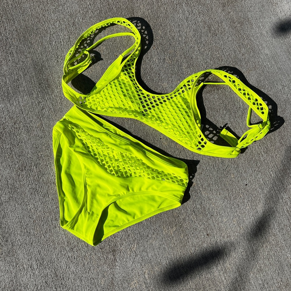 Neon yellow mesh bikini NWOT